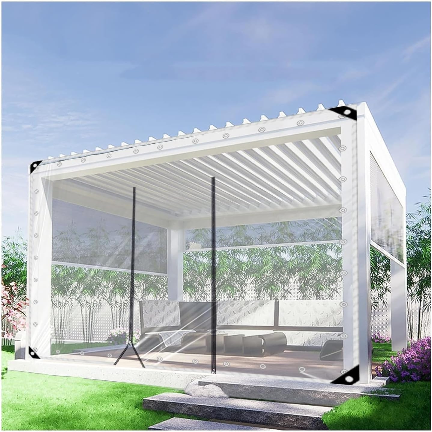 Transparente Planen-Seitenwände, PVC-Plane mit Reißverschluss, Trennvorhänge, transparente wasserdichte Planenvorhänge mit Ösen, Pergola, Terrasse, Veranda, Pavillon, Carport im Freien, H2,3