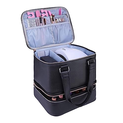 TAKOXIA Tasche für Damen, Nagellack-Organizer-Tasche, Aufbewahrungstasche für NailTech, abnehmbare doppellagige Tragetasche für 30 Flaschen Nagellack, Schwarzer Doppelgriff, As shown in the figure