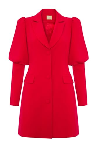 Swing Fashion Rotes Kleid Miriam Kleid mit Schnitt der Anzugsjacke 36(S) mit Puffärmeln | Ideal für Partys, Empfänge, Kommunionen, Taufen oder Hochzeiten