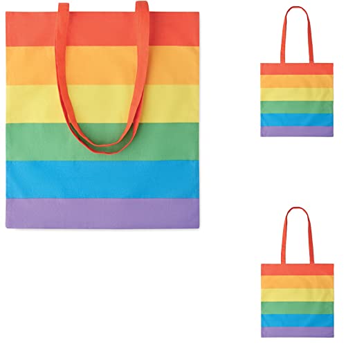 noTrash2003 Regenbogen Einkaufsbeutel Baumwollbeutel Tragetasche 38 cm x 42 cm mit langen Henkeln im LGBT Design Toleranz zeigen (Dreierset)