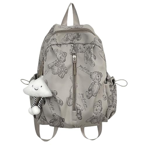 Damen-Rucksack, Teenager, Reiserucksack, Mädchen, Volldruck, Nylon-Rucksack, lässiger Tagesrucksack, Studenten-Schulrucksack, grau