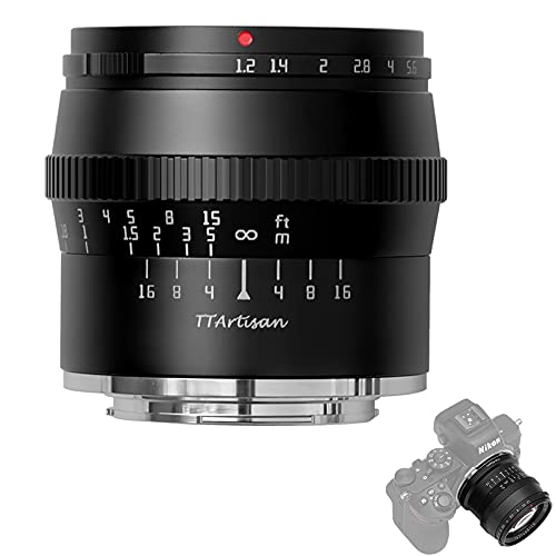 TTARTISAN 50mm F1.2 Objektiv APS-C Kameras Objektiv Manueller Fokus für Nikon Z-Mount Kameras ZFC Z50 Z5 Z6 Z6II Z7 Z7II Z9(Schwarz