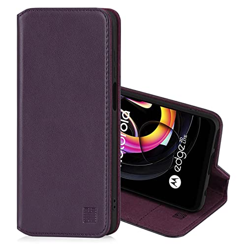 32nd Klassische Series 2.0 - Lederhülle Case Cover für Motorola Moto Edge 20 Lite, Echtleder Hülle Entwurf gemacht Mit Kartensteckplatz, Magnetisch und Standfuß - Aubergine