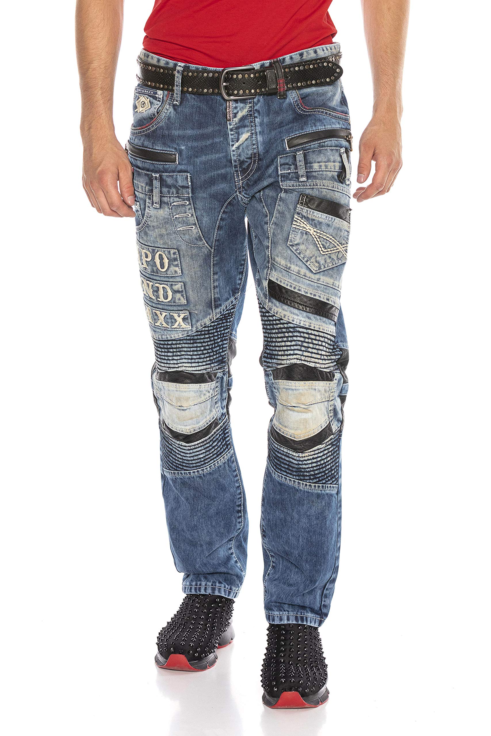 Cipo & Baxx Herren Straight Hose Jeans Denim Ripped Regular Fit Jeanshose Design CD637 BlauW40 L34