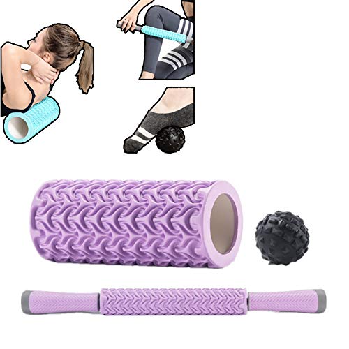 Faszienroller Faszienrolle Beinrolle Massage Roller Stick Turnhallenrolle Fitness Roller Hochdichte Schaumstoffrolle Weichschaumwalze purple-set,freesize