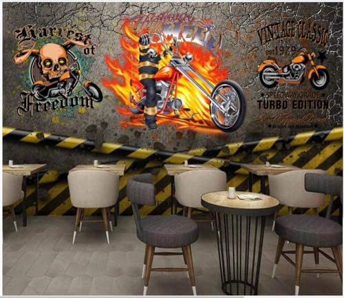 Oldtimer-Motorräder Totenköpfe 3D Tapete Poster Restaurant Schlafzimmer Wohnzimmer Sofa TV Dekorative Wand-250cm×170cm