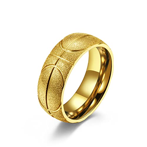 MeiLiSis Schmuckringe Für Unisex – Gravierter Basketball-Mattring, Europäischer Und Amerikanischer Hiphop-Vintage-Personalisierter Schmuck, Mode-Accessoires, Golden, 7