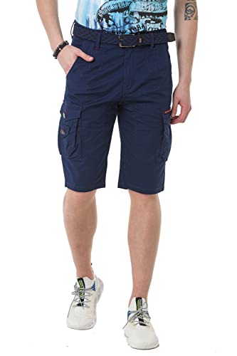 Cipo & Baxx Herren Shorts Bermuda Capri Cargohose Premium Kurze Hose Pants CK265 Dunkelblau W31