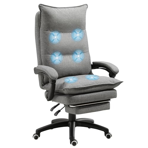 Vinsetto Bürostuhl massage, Chefsessel mit Massagefunktion, Gaming Stuhl, höhenverstellbarer, ergonomischer Drehstuhl, Massage Sessel, Nylon, Grau, 70 x 62 x 120-130 cm