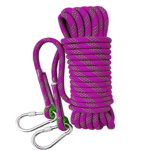 QHY Kletterseil 12mm Hochfestes Sicherheitsseil Rettungsseil Mit Karabiner Statisches Kletterseil Allzweckseil Festmacherleine Heavy Duty Seil Leine Outdoor (Color : Purple, Size : 30m*12mm)