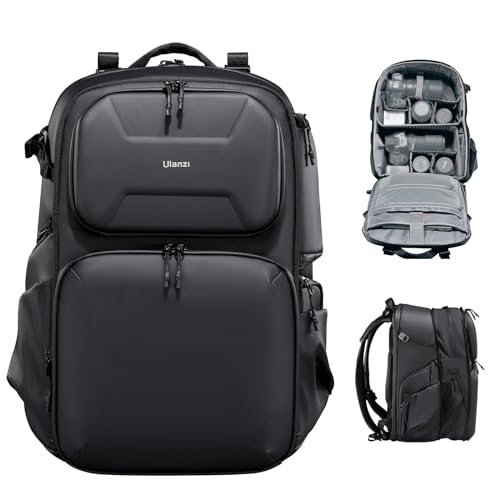 ULANZI BP10 Hartschalen-Kamerarucksack, Professionelle Wasserdichte Fotografie Kameratasche für Fotografen Unisex Drohne Dslr Spiegellose Kamera Objektiv Stativhalterung 17'' Laptop Schwarz 35L