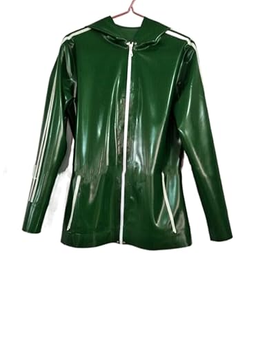 Manteau Latex Rubber Leisure Metal Green Top Gummijacke mit Hut