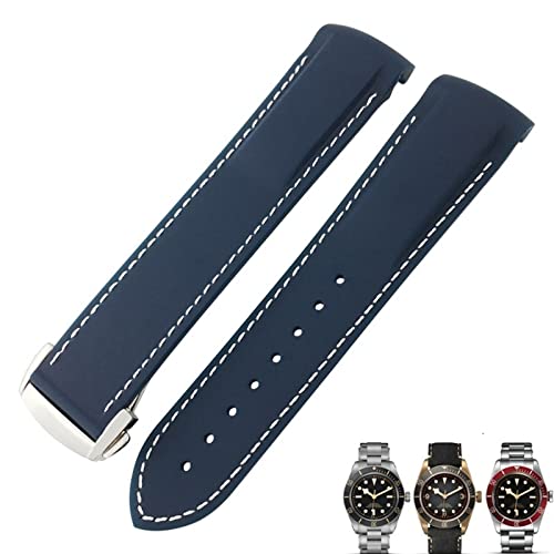 NEYENS Uhrenarmband für Tudor Black Bay für Herren, 20 mm, 22 mm, Gummi, Faltschnalle, Schwarz / Blau / Rot, 20 mm, Achat