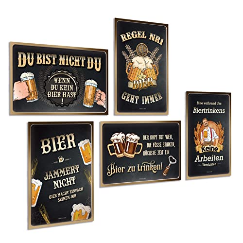 ZDFDC 5er Blechschilder Set Retro Bier 20x30cm - Vintage Metall-schilder mit Lustiger Sprüchen - Geschenk-Idee für Bar Bier-Fans Theken Partykeller Club Pub (SET C)