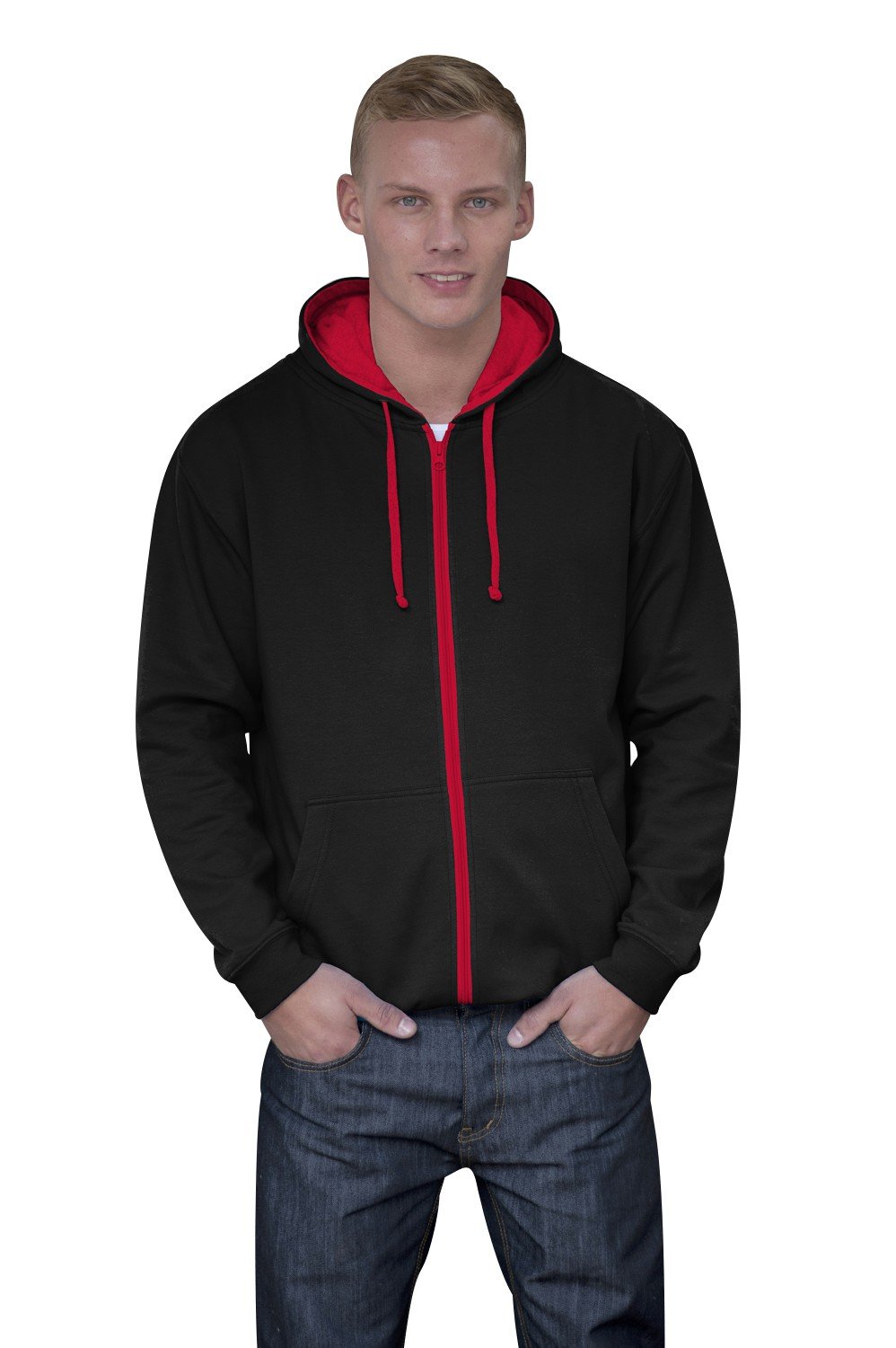 JH053 Varsity Zoodie Sweatjacke Sweatshirt Jacke L,Jet Black-Fire Red