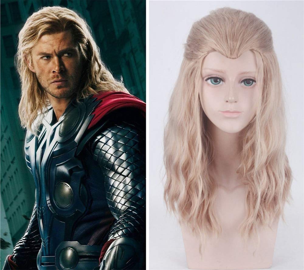 LINLINCD anime cosplay perücke Blonde Brown Mix Lockige Lange Schönheitsspitze Witwe & # 39s Spitze Kunsthaar The Avengers Thor Odinson Purim Karneval PropCosplay Perücken