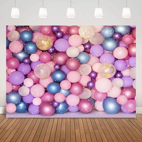 Bunte Luftballons Wall Cake Smash Hintergrund für geborene süße Mädchen Geburtstagsparty Hintergrund liefert Baby Portrait Fotografie 210X150cm