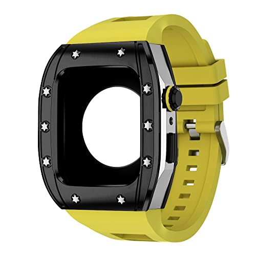 KANUZ Edelstahl-Gehäuse für Apple Watch Serie 8, 45 mm, Armbandzubehör, DIY-Modifikationsset, Abdeckung für iWatch 7, 6, SE, 5, 4,44 mm (Farbe: J, Größe: 45 mm für 7)