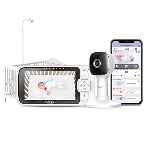 Hubble Connected Nursery Pal SkyView Babyphone mit Kamera, 5-Zoll-Bildschirm, Kinderbetthalterung, 7-Farben-Nachtlicht, Infrarot-Nachtsicht, Zwei-Wege-Gespräch, Raumtemperatursensor und Smartphone-App