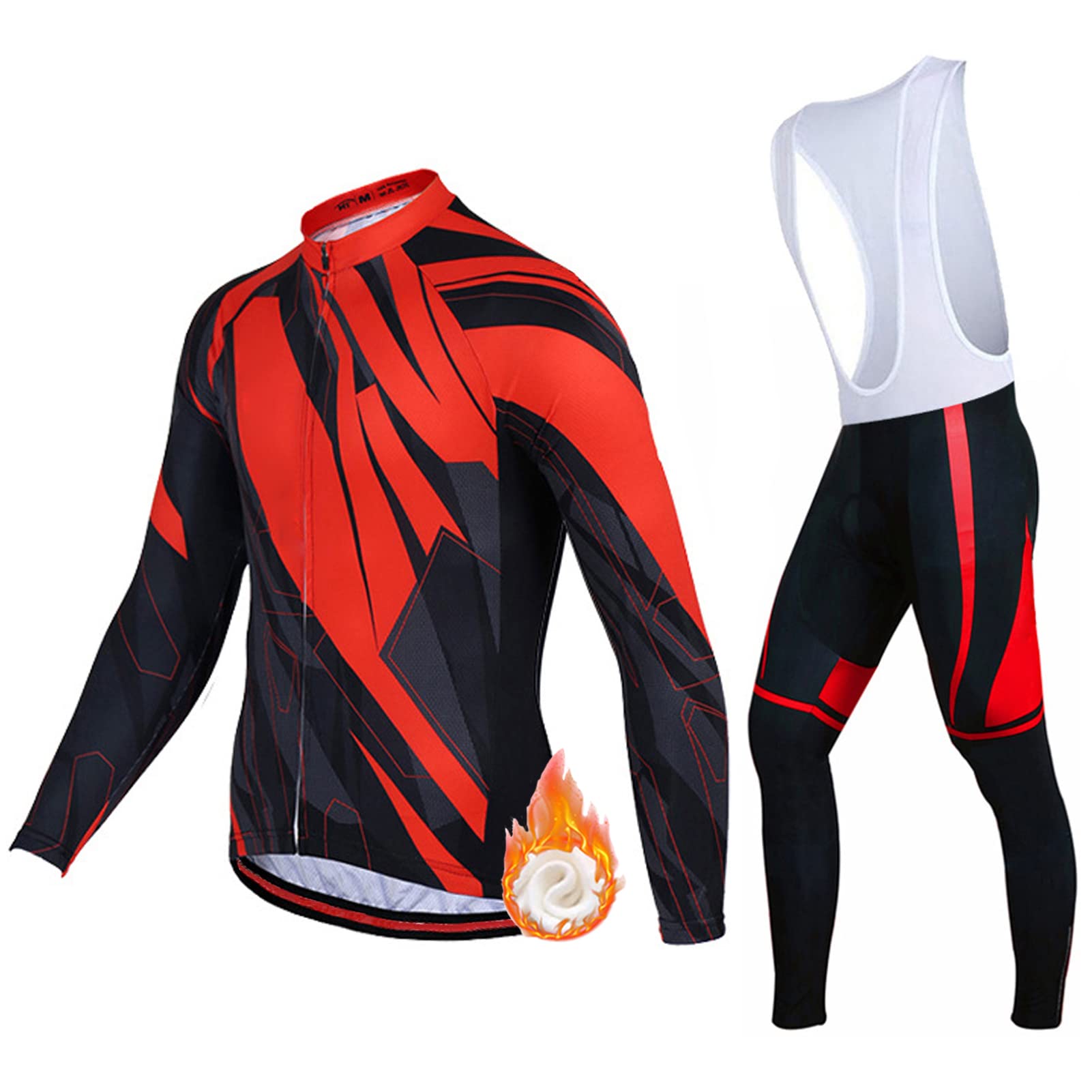 Radsportanzug Herren Winter Fahrradtrikot Langarm|Fahrradbekleidung Männer Thermo Fleece,Radtrikot Jersey und Radhose mit 19D Gel Sitzpolster,Bekleidung Cycling Atmungsaktiv Schnell Trocknen(16,2XL)