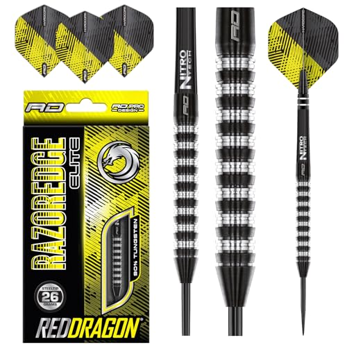 RED DRAGON Razor Edge Elite 26 Gramm Premium Tungsten Darts Set mit Flights und Stielen