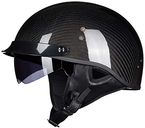 EBAYIN Motorradhelm Retro Harley Motorrad Carbon Carbon Halbhelm ECE-zertifizierter Cruiser Chopper Scooter Pilot Jet Helm Helm Mit Offenem Gesicht Unisex Eingebaute Schutzbrille,B-L=（59~60cm）