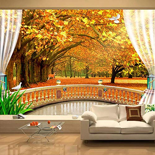 XLMING Fenster-Wald-Baum-Landschaft 3D Tapeten Home Esszimmer Sofa Schlafzimmer Wohnzimmer TV Hintergrund-300cm×210cm