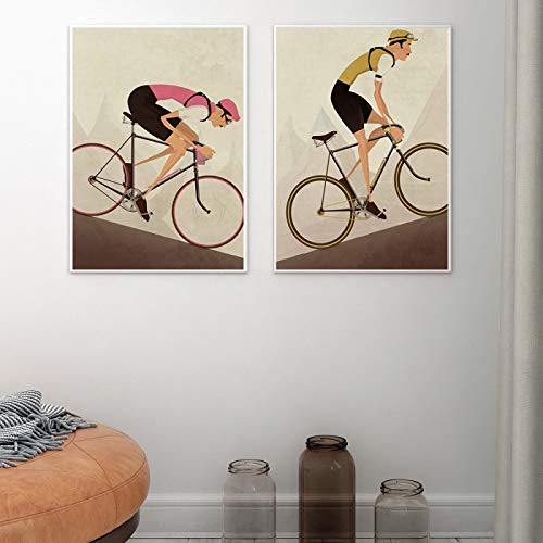 Vintage-Stil Fahrrad Radfahrer Drucke Fahrrad Retro Foto Leinwand Gemälde Poster für Badezimmer Dekoration Wandkunst 30x40cmx2pcs Rahmenlos