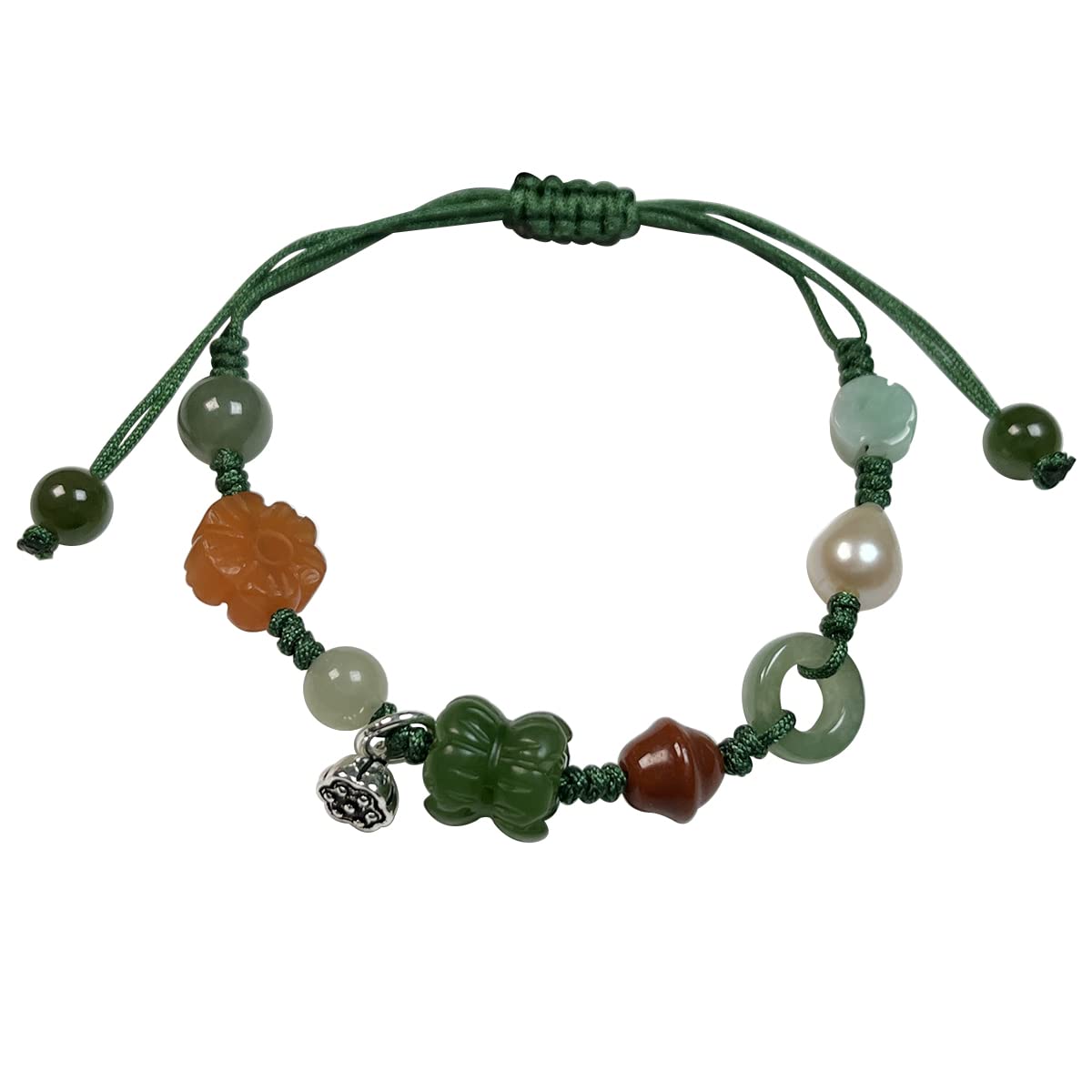 YIHANSS Armband aus natürlicher Jade, Lotusperle, südroter Achat, kleine Blumenglocke, Jade-Donut, Glücksblume, Süßwasserperle, 925er Lotusperlenarmband für Weihnachten, Damenschmuck