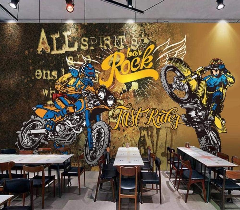 Graffiti Oldtimer-Motorrad 3D Tapete Poster Restaurant Schlafzimmer Wohnzimmer Sofa TV Dekorative Wand-250cm×170cm