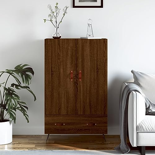 CCCINER Highboard Braun Eichen-Optik 69,5x31x115 cm Holzwerkstoff,Moderner Hochschrank aus Holzwerkstoff mit Metallbeinen und viel Stauraum für Wohnzimmer und Büro