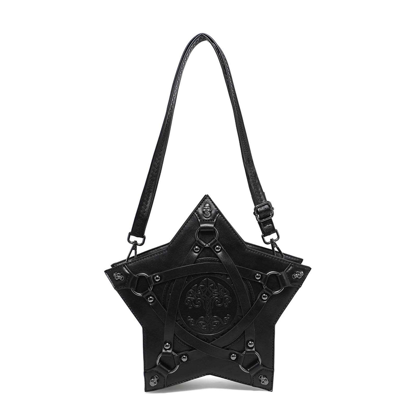 Damen geprägter Totenkopf-Rucksack, Punk-Umhängetasche, PU-Leder, Kuriertasche, Sternform, Crossbody-Tasche für Reisen, Farbreferenzbild: