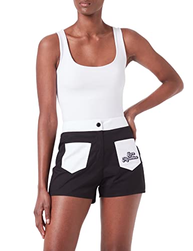 Love Moschino Womens high Waist in Cotton-Nylon Twill with Contrasting Colour Details Lässige Shorts, Black White, 42