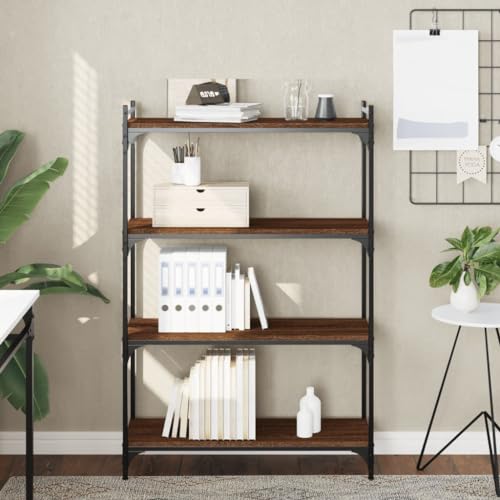 KLYEON Bücherregal 4 Böden Braun Eiche-Optik 80x30x120cm Holzwerkstoff,Stilvolles Bücherregal mit Metallrahmen für mehr Ordnung und Moderne Wohnatmosphäre Regalsysteme