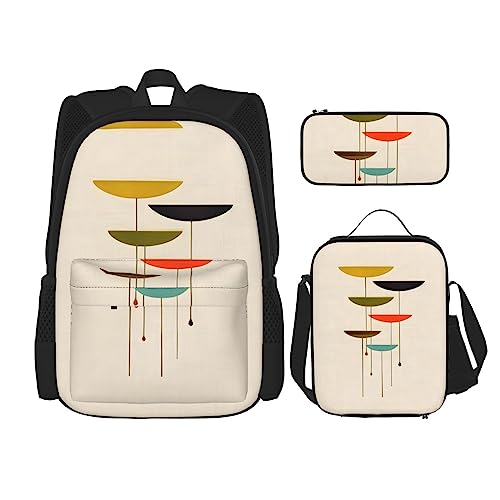 YQxwJL 3-in-1-Rucksack-Büchertaschen-Set, Indianer-Muster, lässiger Reiserucksack, mit Federmäppchen, Lunchtasche, Moderne Drucke aus der Mitte des Jahrhunderts, Einheitsgröße