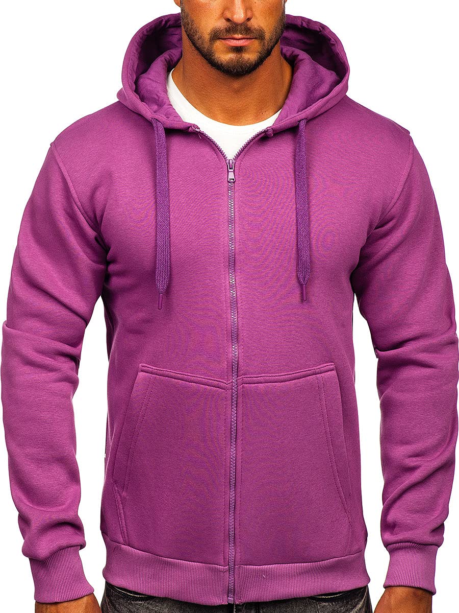 BOLF Herren Kapuzenpullover Reißverschluss Hoodie Sweatshirt mit Kapuze Pullover Pulli Langarmshirt Freizeit Sport Fitness Outdoor Casual Style 2008 Violett S [1A1]