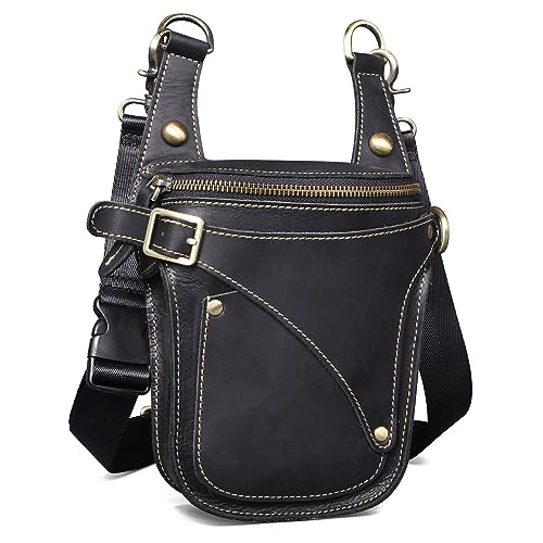 Motorrad Beintasche Leder Motorrad Reiten Drop Bag Design Reise Fanny Gürtel Hüfttasche Fall Motorrad Tasche Bein(Noir)