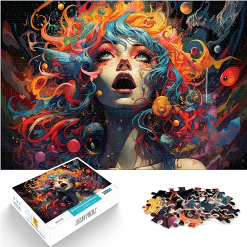 Puzzle-Geschenk, psychedelisches Farbmädchen, 1000 Teile, Puzzle für Erwachsene, Holzpuzzle, Spielzeug, Puzzle, Lernspiele, Stressabbau-Puzzle, 1000 Teile (50 x 75 cm)