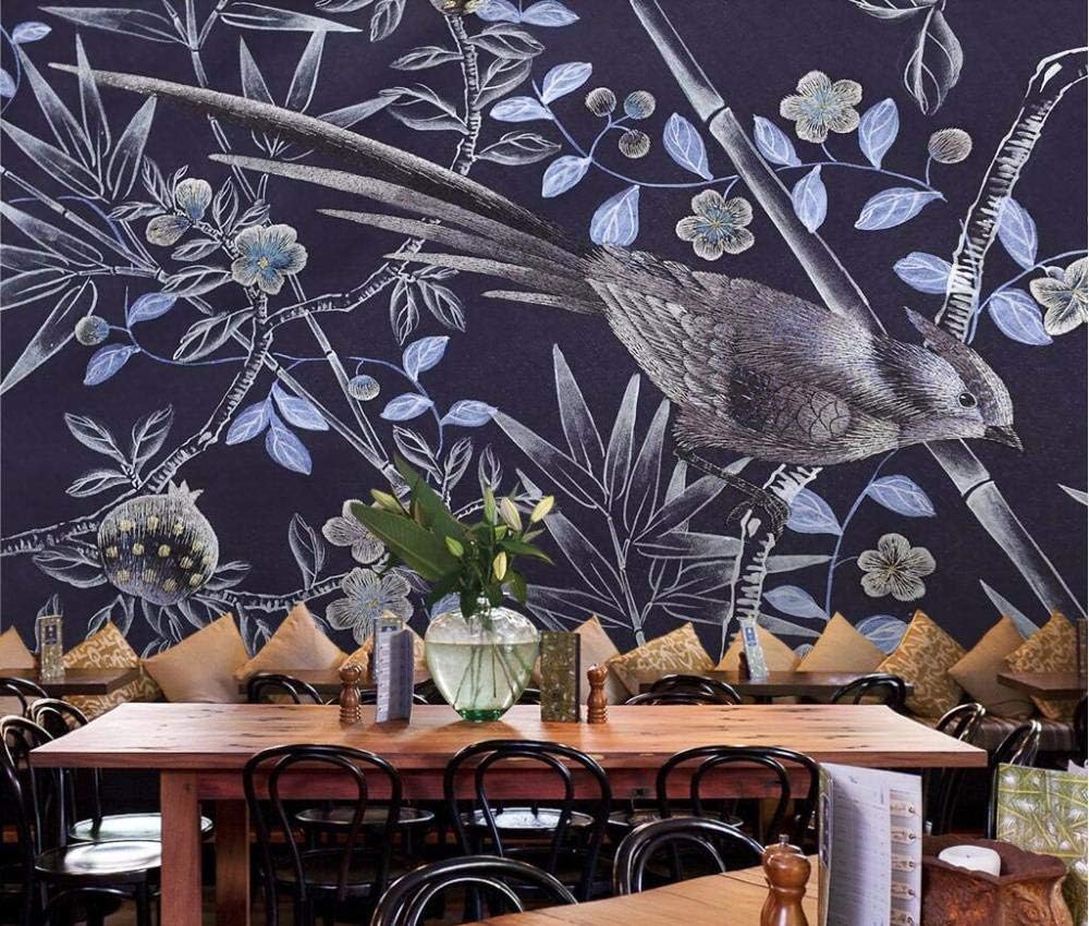 Bamboo Leaf Blue Leaf Flower Bird 3D Tapete Poster Restaurant Schlafzimmer Wohnzimmer Sofa TV Dekorative Wand-430cm×300cm