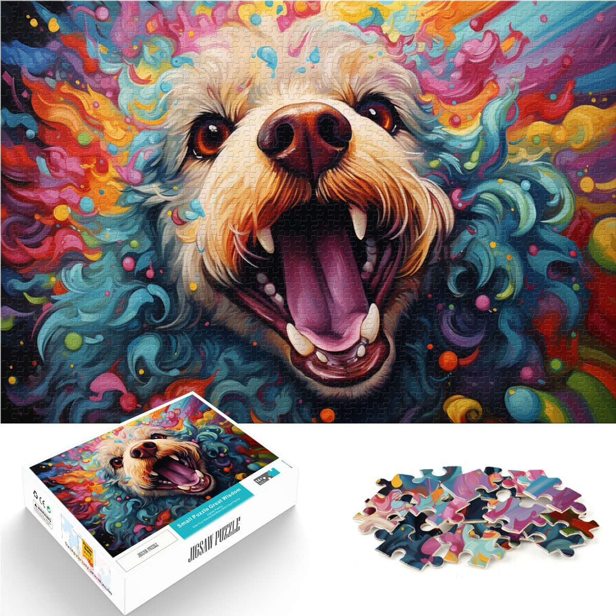 Spielzeug-Puzzle, bunter Psychedelischer Pudel, Puzzle für Erwachsene, 1000 Teile, Holzpuzzle zum Stressabbau, schwierige Herausforderung, 1000 Teile (50 x 75 cm)