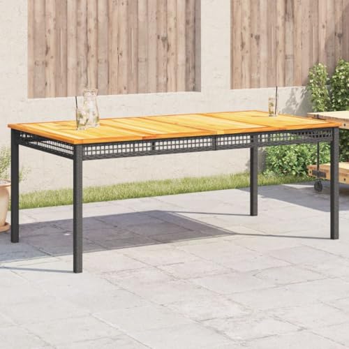 HEFZGDB Gartentisch Schwarz 180x90x75 cm Poly Rattan Akazienholz Campingtisch Gartentisch Balkontisch Geeignet für Gärten, Terrassen, Decks.