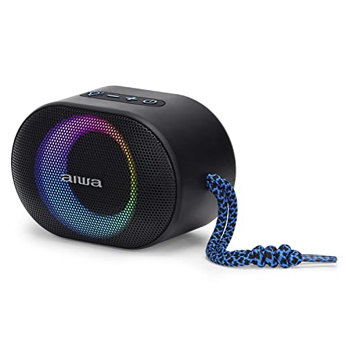 Aiwa BST-330BL Kompakt-Bluetooth-Lautsprecher, langlebig, leistungsstark, mit Hyperbass-Technologie, 10 W Leistung, RGB-Beleuchtung, Kartenleser, Wasserdicht Farbe: Schwarz und Blau