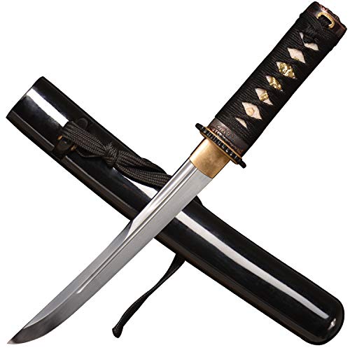 LQZJG Mini Katana Samurai Schwert Tanto Japanische Kleine Samurai Kurzschwert 1045 Mittel Kohlenstoffstahl Full Tang Hand geschmiedet Sharp 42 cm Schwarz