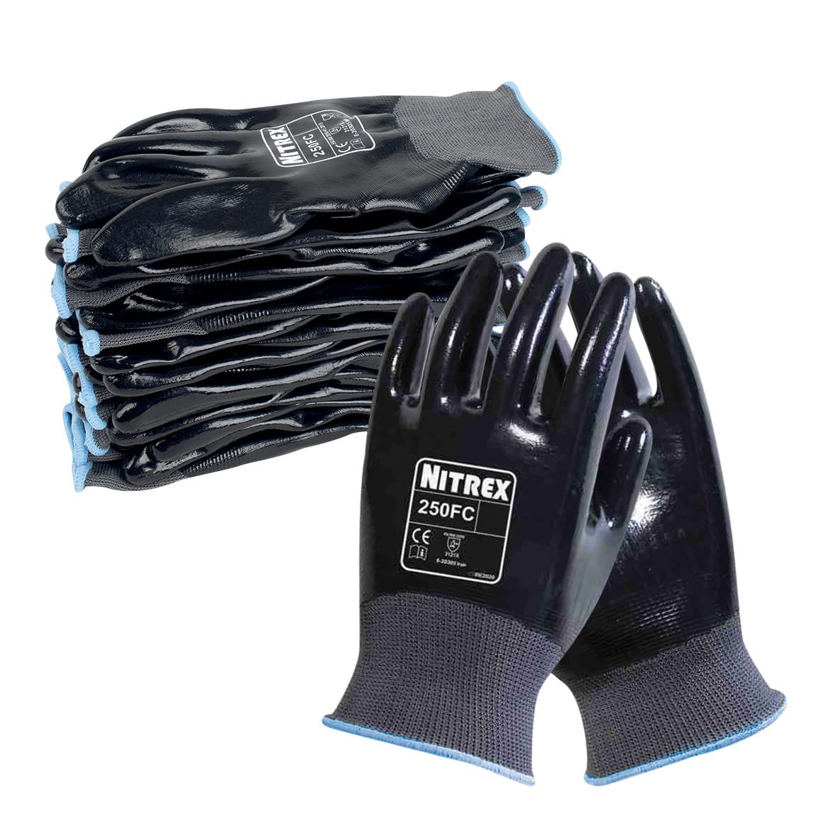 NITREX Unigloves 250FC Wiederverwendbare Handschuhe mit Nitrilbeschichtung und Polyesterfutter, Grau/Schwarz