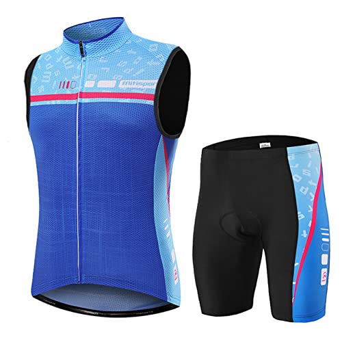 Fahrradbekleidung Herren Sommer|Radtrikot Ärmellos Männer Set Radweste Anzug|Radsportanzug Fahrradweste,Atmungsaktiv MTB Fahrradtrikot Sleeveless Oberteil und Radhose mit 19D Gel Sitzpolster(6,M)