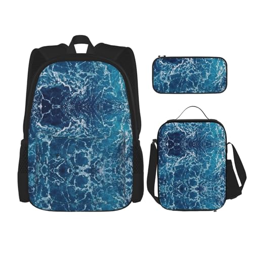 WURTON Rucksack mit tropischem Ozean-Strand-Motiv, für Mädchen, Jungen, Schultaschen, Teenager, Lunchbox und Federmäppchen, 3-in-1-Büchertaschen-Set