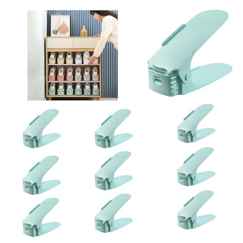 LFLIFENG Schuhstapler, verstellbarer Schuh-Organizer, platzsparend, doppelstöckiger Schuhstapler für Regal, Schrank, Boden, Grün, 10