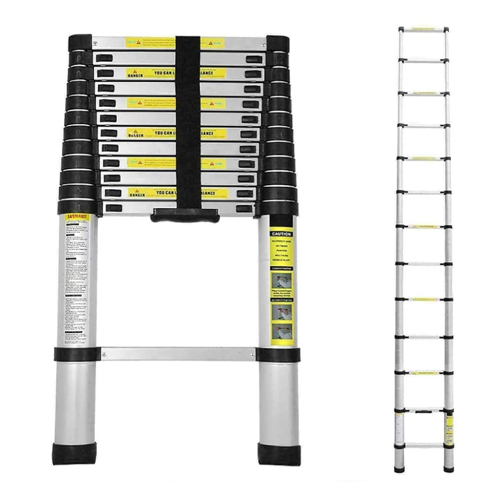 Teleskopleiter, Aluminium-Ausziehleiter, zusammenklappbar, gerade, Teleskopleiter, Dachboden, maximale Belastung 150 kg, Mehrzweck-Heimwerkerwerkzeuge, tragbar (Größe: 6,1 m) (einfarbig 5,7 Ambitious