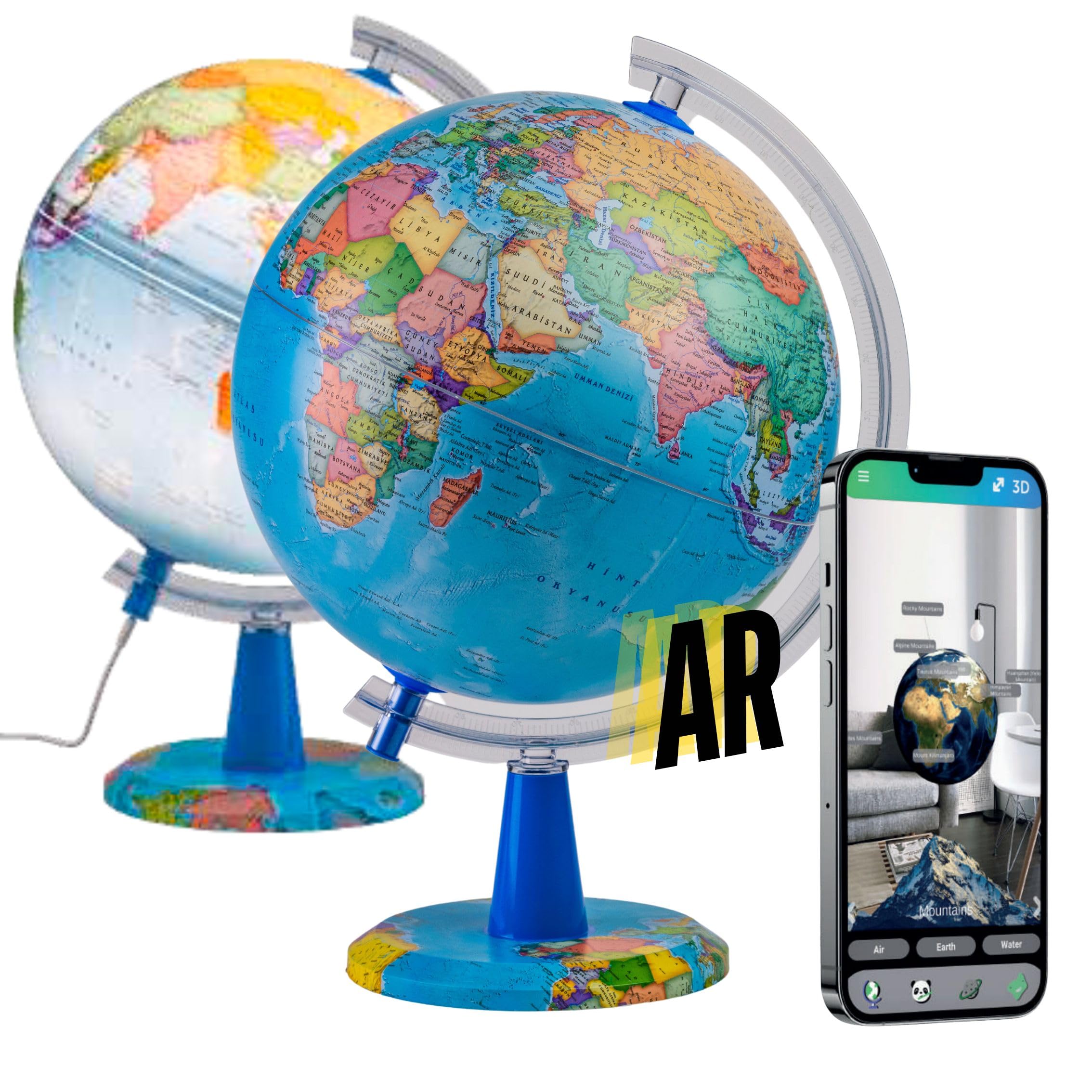 EXERZ Beleuchteter Globus 20cm – Englische Karte – interaktive Globus AR (Globe + App), STEM-Spielzeug, Geschenke für Kinder von 4 bis 12 Jahren – iOS & Android