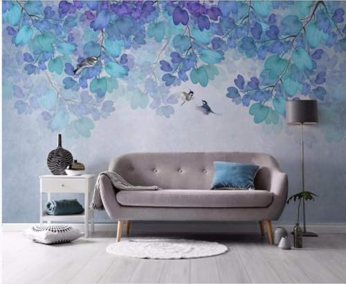 Romantische Frische Natur Blaues Blatt Vogel 3D Tapete Poster Restaurant Schlafzimmer Wohnzimmer Sofa TV Dekorative Wand-150cm×105cm